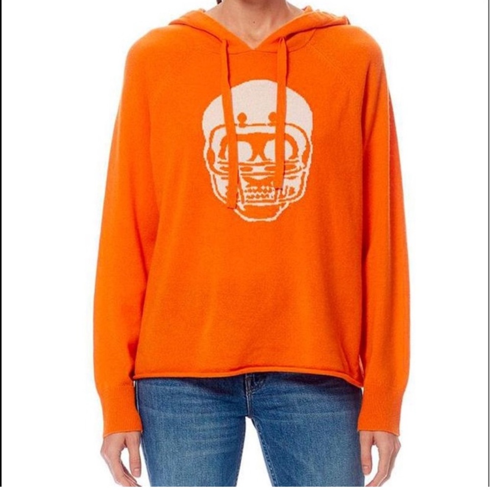 Skull Cashmere 360 Collegiate Football Orange Skull Hoodie Sweater XS